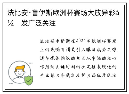 法比安·鲁伊斯欧洲杯赛场大放异彩引发广泛关注